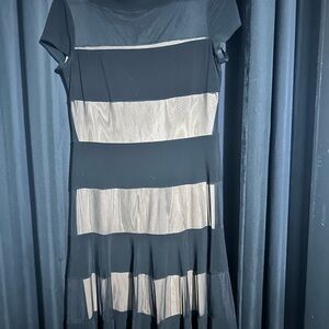 Joseph Ribkoff Black Dress with sheer/tan underly Stripes